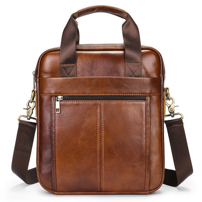 Men's Genuine Leather Messenger Bag - Adjustable Crossbody & Shoulder Handbag for Travel, Work, and Business - Brown, Large Capacity with Multiple Compartments, Durable Cowhide Leather, Smooth Zippers, Detachable Strap, Carry