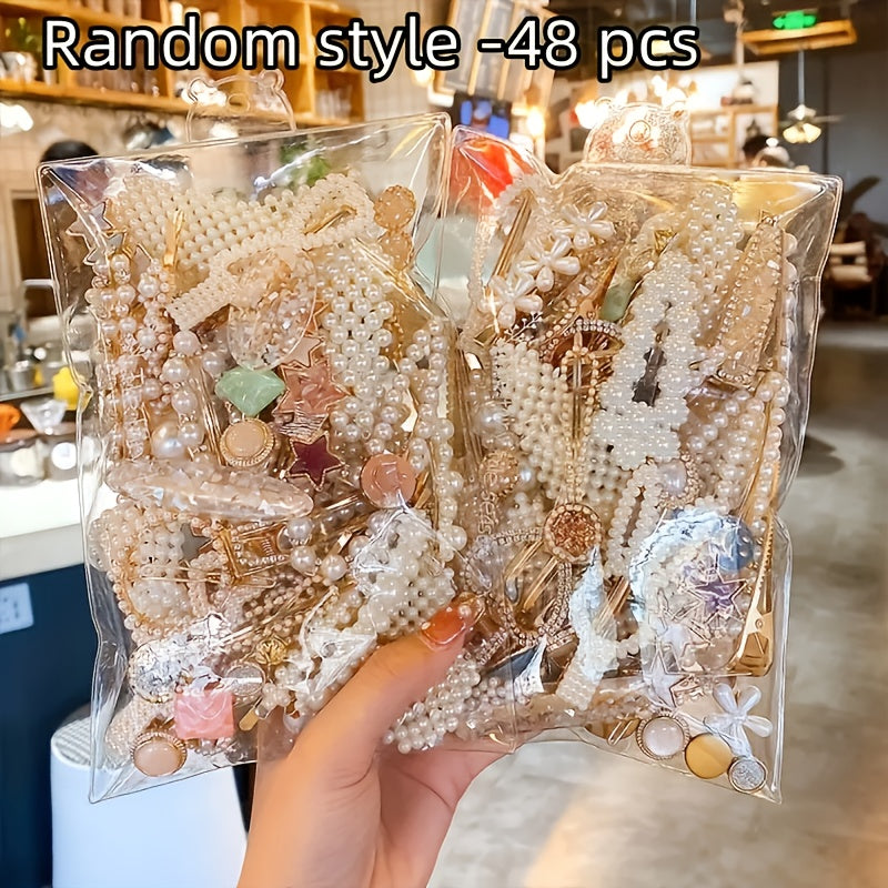 A Set Of 48 Women's Multi-style Sweet Imitation Hair Clips for Everyday Use