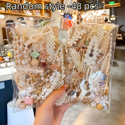 A Set Of 48 Women's Multi-style Sweet Imitation Hair Clips for Everyday Use