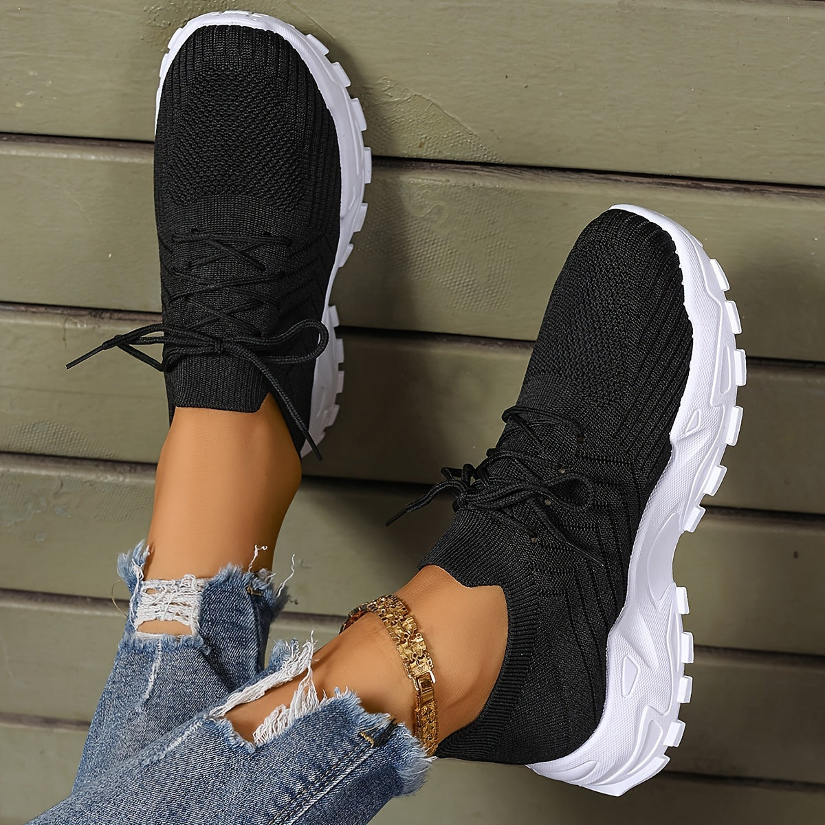 Women's Solid Color Fashion Sneakers - Casual Breathable Mesh Running Shoes with Lace-up Closure, Comfortable All-Season Walking Shoes with Anti-Slip PVC Sole, Low Top Design - Taizhou Exclusive