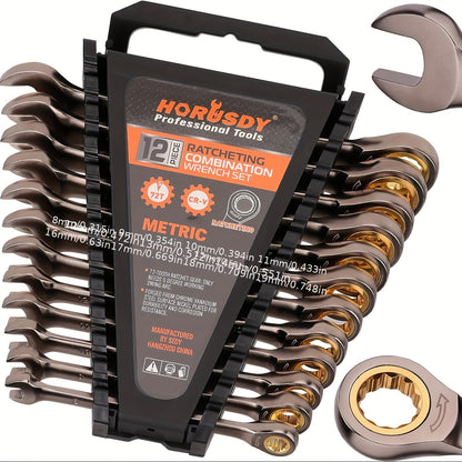 HORUSDY 12pcs Metric Ratchet Wrench Set, 8-19mm - Chrome Vanadium Steel, Rust & Fade Resistant with Organizer Case