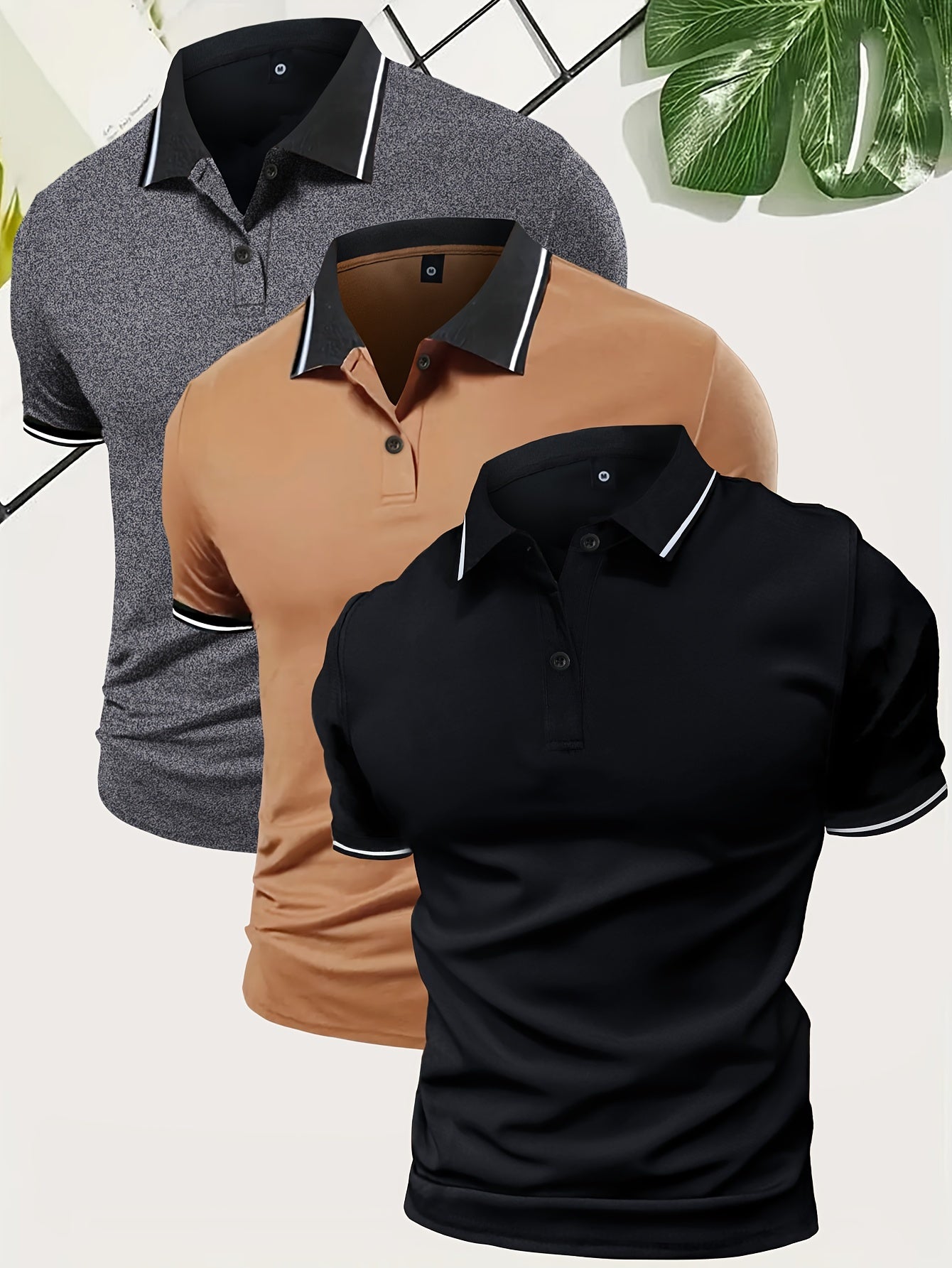 3Pcs Breathable Men's Golf Shirt, Regular Fit V-Neck Short Sleeve Casual T-Shirt for Summer
