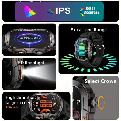 LONZERUI2024 Men'S Smartwatch, 4.98cm HD IPS Screen, Alloy Body, Silicone Strap, with 420mAh Rechargeable Battery, Wireless 5.2, USB Charging, Flashlight, IP68 Waterproof, 240p Display, 95% Screen Ratio, ≤36V for Android/iO