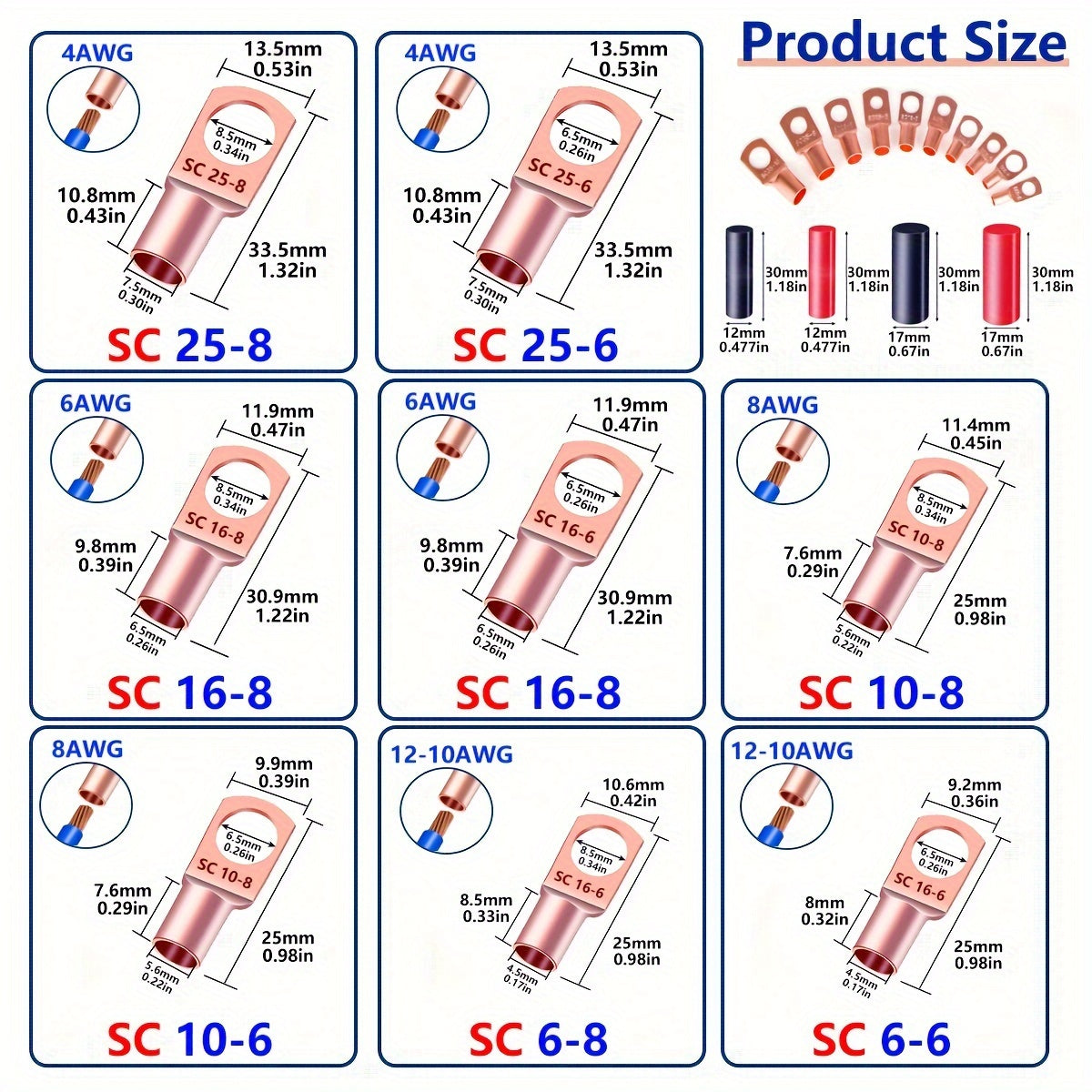 220pcs Ring Terminal Assortment Tool Kit, With 3:1 Heat Shrink Tubing, Battery Cable End/ Terminal Connector, For Vehicle, Marine, Power Distribution Cabinet, Household Appliances