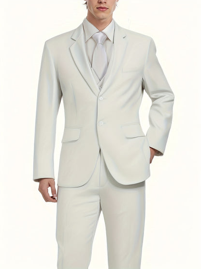 Pyiuhs Men's Suit 3pcs Wedding Party Suits 2 Buttons Slim Fit Tuxedo Set for Men Prom Casual Business for Man Jacket Blazer Vest Pant