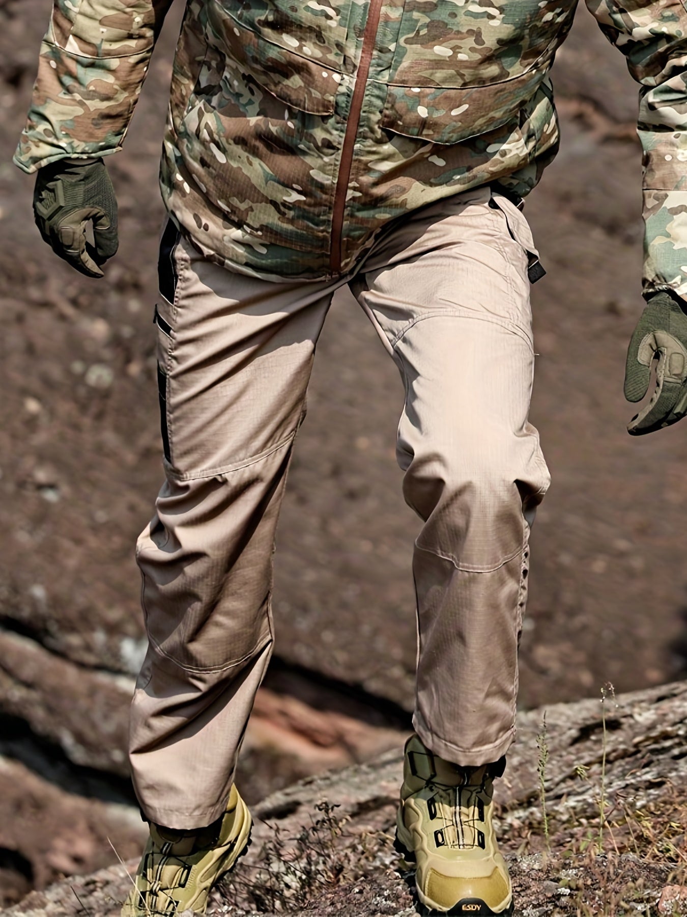 Men's Tactical Pants, Wear-Resistant Combat Training Multi-Pocket Water-Repellent Outdoor Pants, Polyester, Solid Color