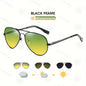 Stylish Pilot Glasses with Polarized And Photochromic Lenses for Driving Both Day And Night.