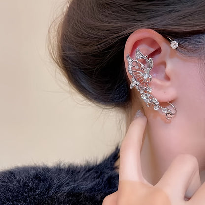 1/ 2pcs/ set of fashionable and shiny butterfly fairy earrings, exquisite and luxurious fairy ear crawling earrings, no need for perforation, suitable for women and girls, handmade fantasy role-playing elf ears