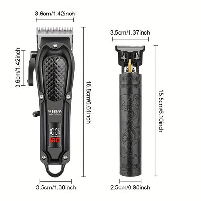 2pcs HIENA Professional Hair Clippers for Men, Cordless USB Rechargeable Lithium Battery, ABS Body, Digital Display, Carved Design, with 1200mAh Battery, for Ideal Gift for Father