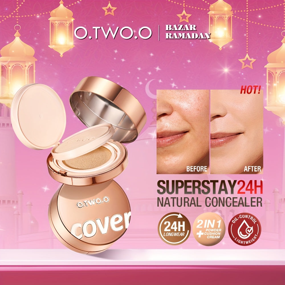 O.TWO.O 2-in-1 Soft Focus & Matte Finish Compact - Long-Lasting, Waterproof, Oil Control, Full Coverage for All Skin Types - Aloe Vera & Peony Root Infused, Natural Look Cushion Foundation, Allday Makeup|Elegant Metallic Case