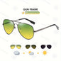 Stylish Pilot Glasses with Polarized And Photochromic Lenses for Driving Both Day And Night.