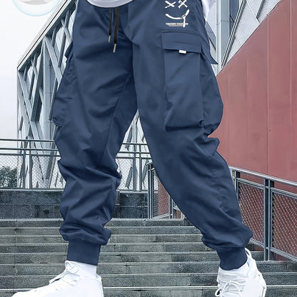 Street Style Men's Casual Non Stretch Footed Cargo Pants With Drawstring For Casual Daily Wear, Spring And Fall