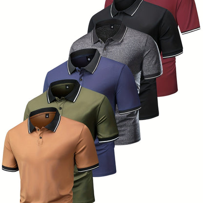 6pcs Short Sleeve Men's Fashionable Lapel Golf T-shirt, Suitable for Tennis and Commercial Entertainment, Ideal Gift