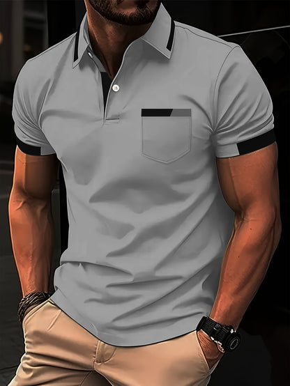 Elegant Men's Color Block Shirt - Casual & Stylish, Short Sleeve, Button Detail, Perfect for Home or Out