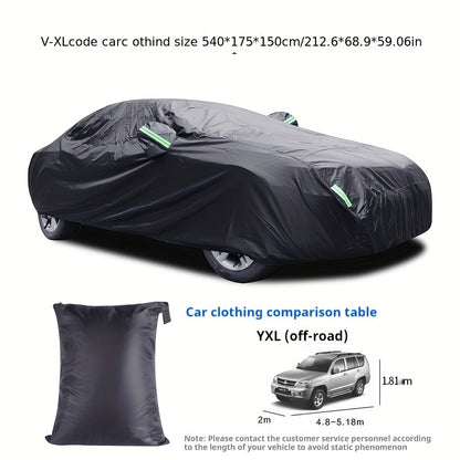 The Car Cover Is All Black With A 190T Silver-coated Fabric, Car Cover With Sun Protection, Polyester Reflective Strip Car Cover