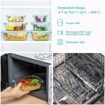 8pcs BPA-Free Glass Food Storage Containers with Leak-Proof Locking Lids – Microwave, Oven, Freezer & Dishwasher Safe – Perfect for Meal Prep, Snacks, Fruits & Veggies