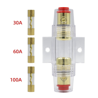 High-Performance AGU Fuse Holder for Car Audio & Accessories - 4-8 Gauge, Golden-Plated Aluminum Alloy with 30A/60A/100A Fuses Included