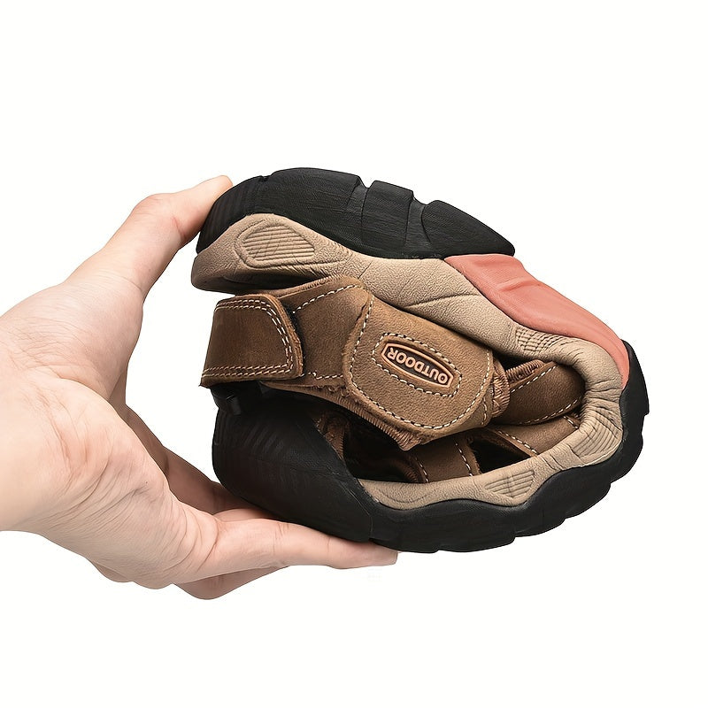 Sandals Men's Outdoor Leather Non-slip Casual Shoes Men's Head Layer Cowhide Summer Baotou Breathable Soft Bottom Beach Shoes Men
