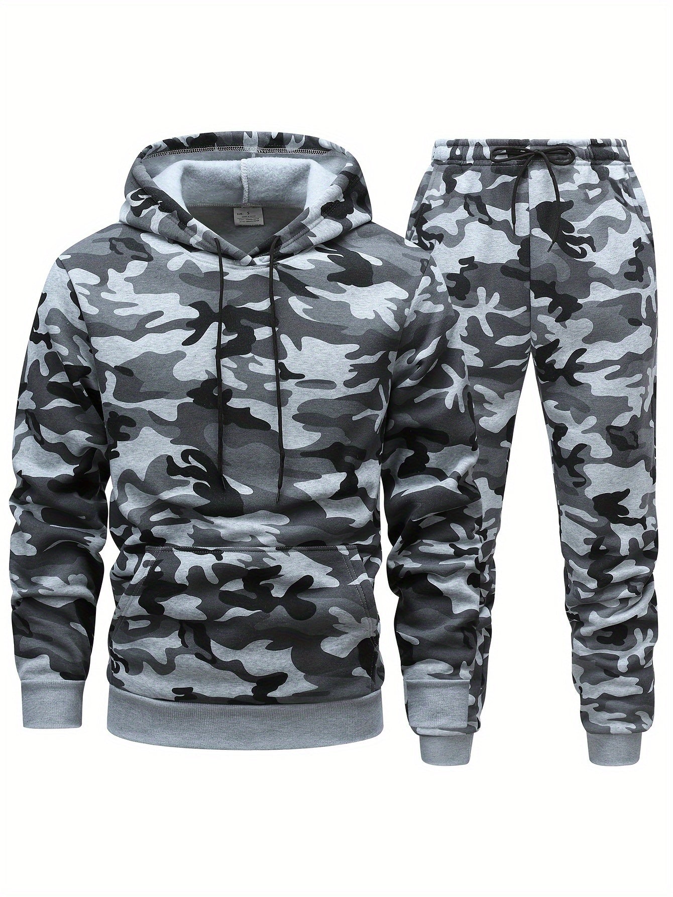 Men'S Camo Hooded Sweatshirt and Pants Set, Casual Outdoor Polyester 100% Full Body Suit, Long Sleeve Pullovers with Drawstring, Regular Fit, 3D Printing, Knit Fabric, Slight Stretch, for Hiking, Camping, Hunting, Running, Tr