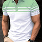 Men's Stripes Color Blocking Print Summer Short Sleeve Lapel T-shirt, Casual Comfy Sports Top As Gift