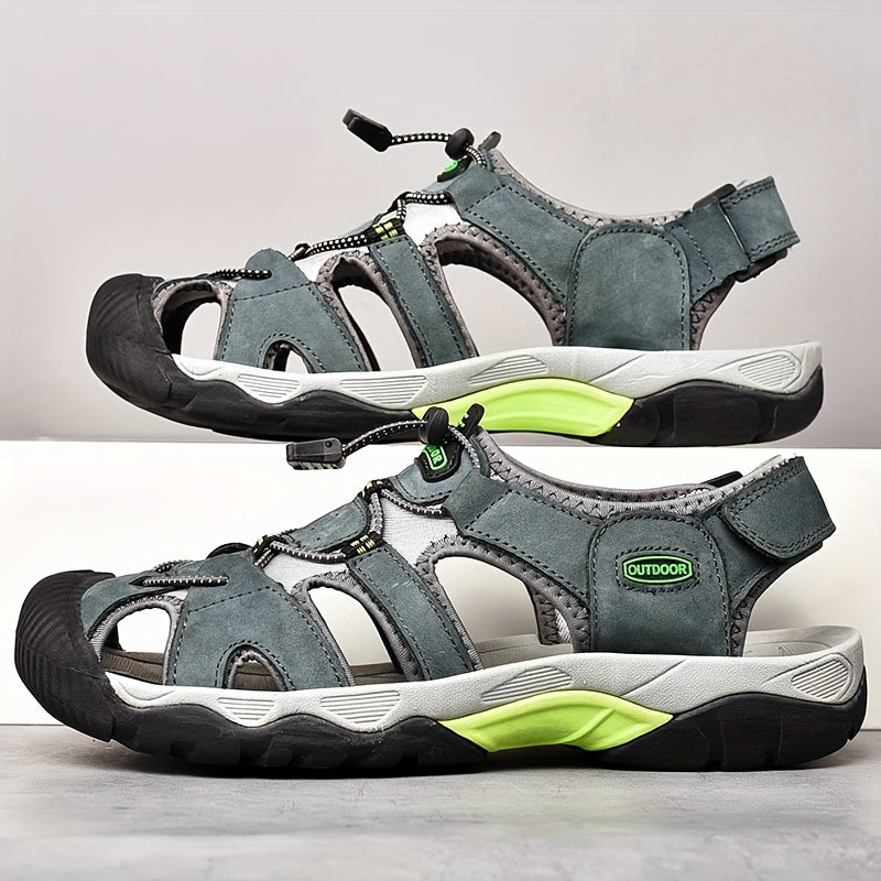 Sandals Men's Outdoor Leather Non-slip Casual Shoes Men's Head Layer Cowhide Summer Baotou Breathable Soft Bottom Beach Shoes Men