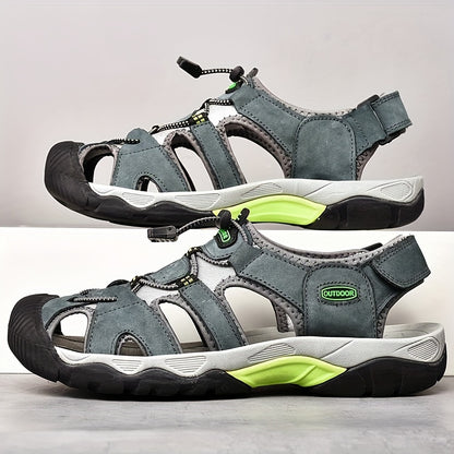 Sandals Men's Outdoor Leather Non-slip Casual Shoes Men's Head Layer Cowhide Summer Baotou Breathable Soft Bottom Beach Shoes Men