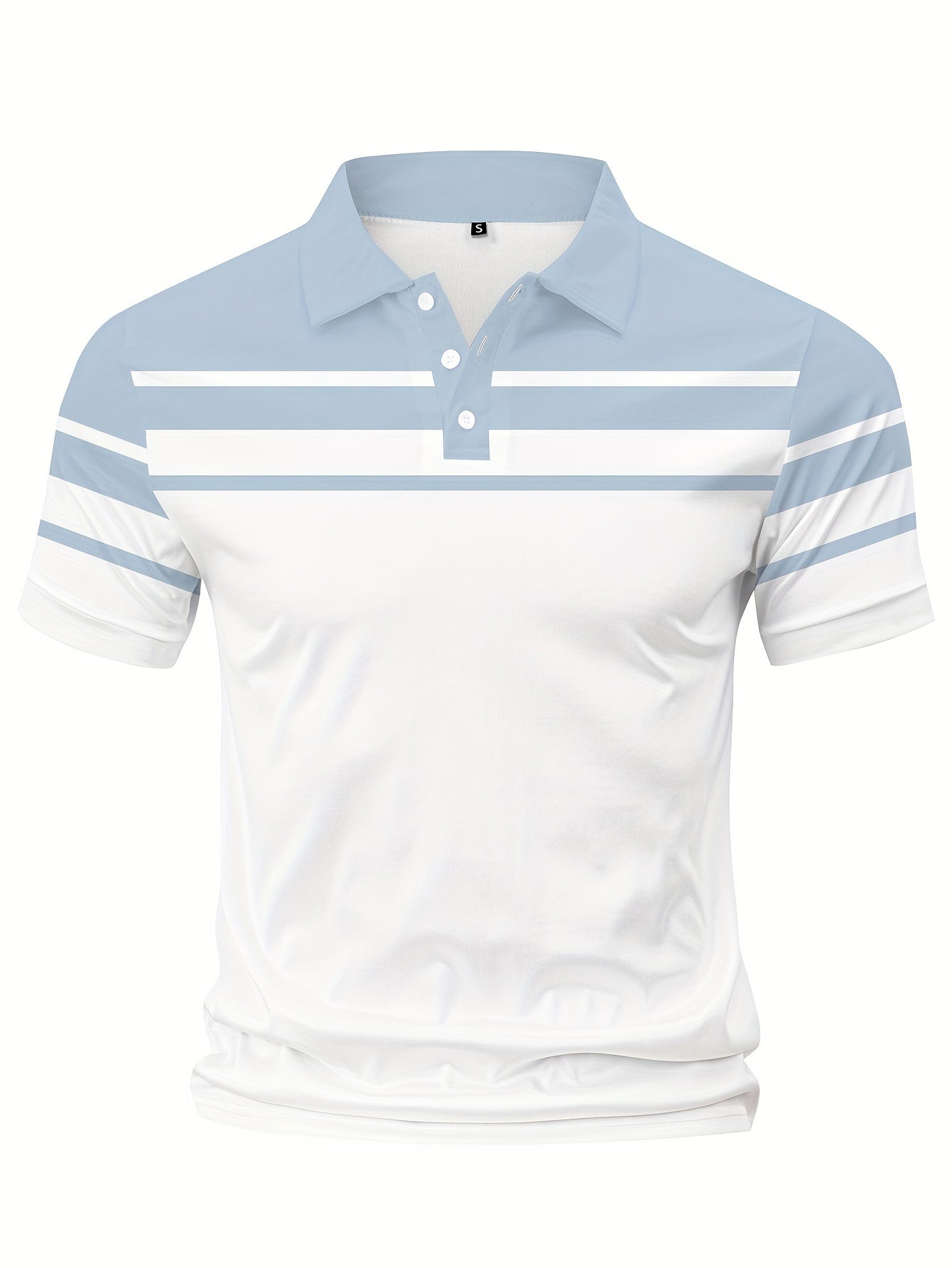 Men's Stripes Color Blocking Print Summer Short Sleeve Lapel T-shirt, Casual Comfy Sports Top As Gift