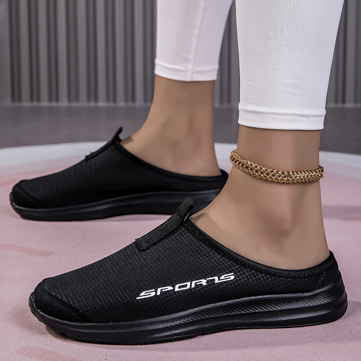 Women's Simple Flat Mule Sneakers, Casual Slip On Outdoor Shoes, Lightweight & Comfortable Shoes plus size