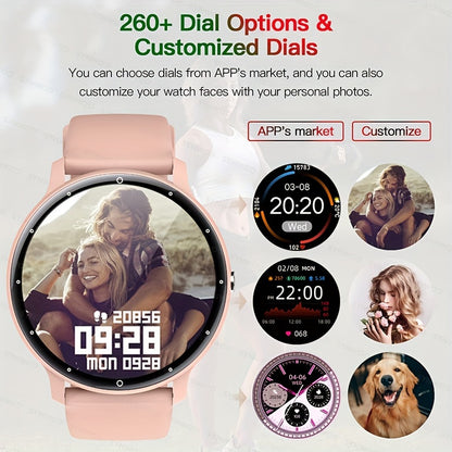Synwoo Smart Watch for Men and Women - 3.25cm Full Touch Screen, Digital Display, Round Dial, Motion Tracker, Alarm Clock, Weather Update, Music Playback, Message Reminder, USB Charging, Rechargeable Lithium Polymer Battery,