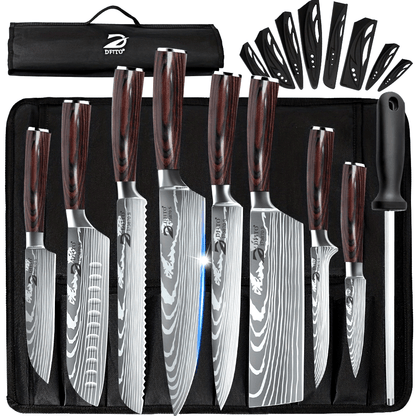 8PCS Sharp Japanese Kitchen Knives Set Professional Chef Knife Santoku Knife, Paring Knife, Cleaver Knife, Utility Knife, Bread Knife, Boning Knife, Butcher's Knife, Vegetable Knife, Fish Filleting Knife, Steak Knife With Sha