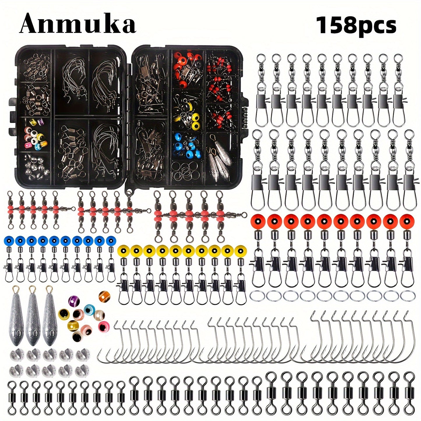 158pcs Fishing Accessories Set, Sea Fishing Reef Fishing Box with Swivels, Snaps, Hooks, Sinkers