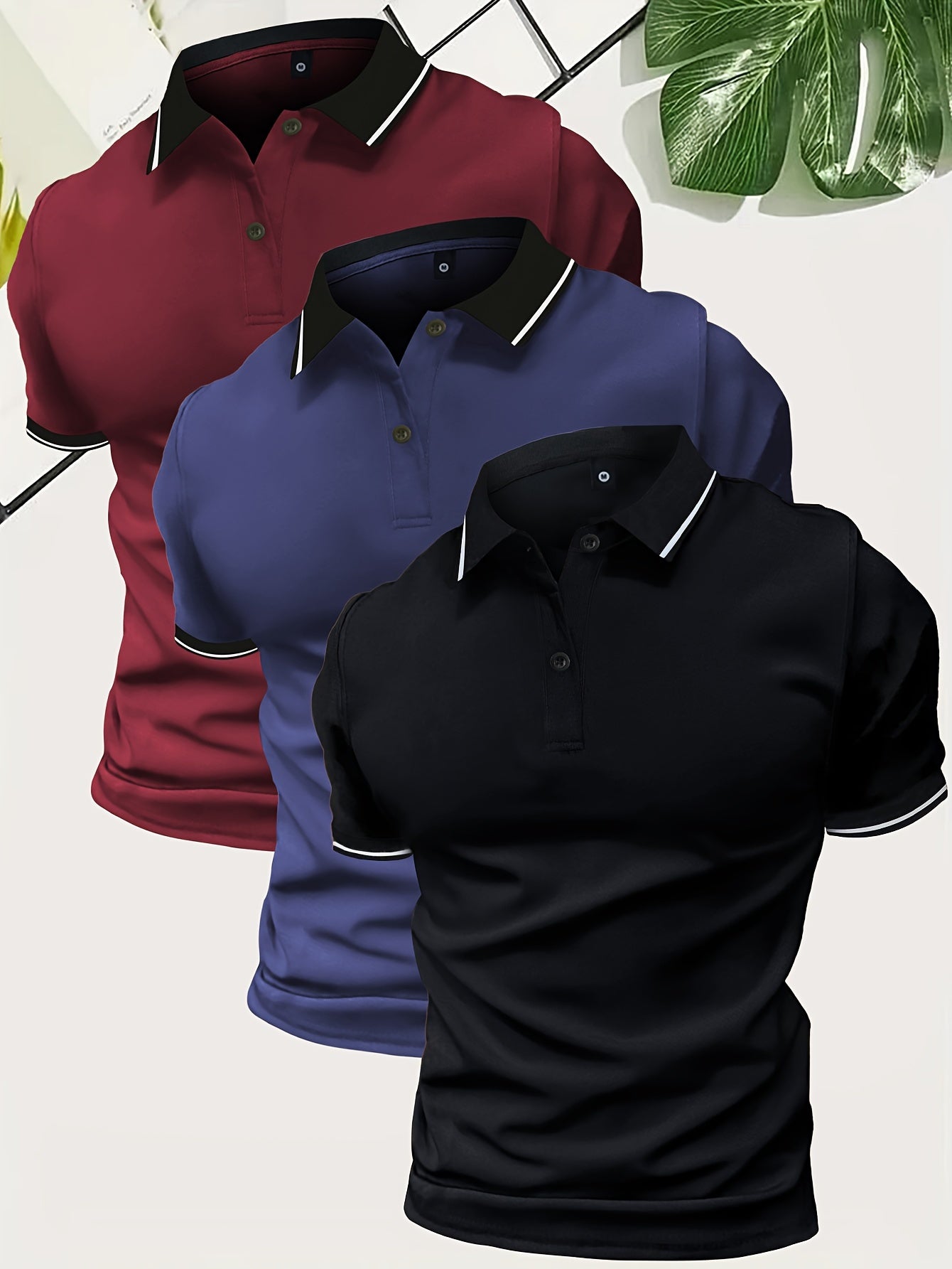 3Pcs Breathable Men's Golf Shirt, Regular Fit V-Neck Short Sleeve Casual T-Shirt for Summer