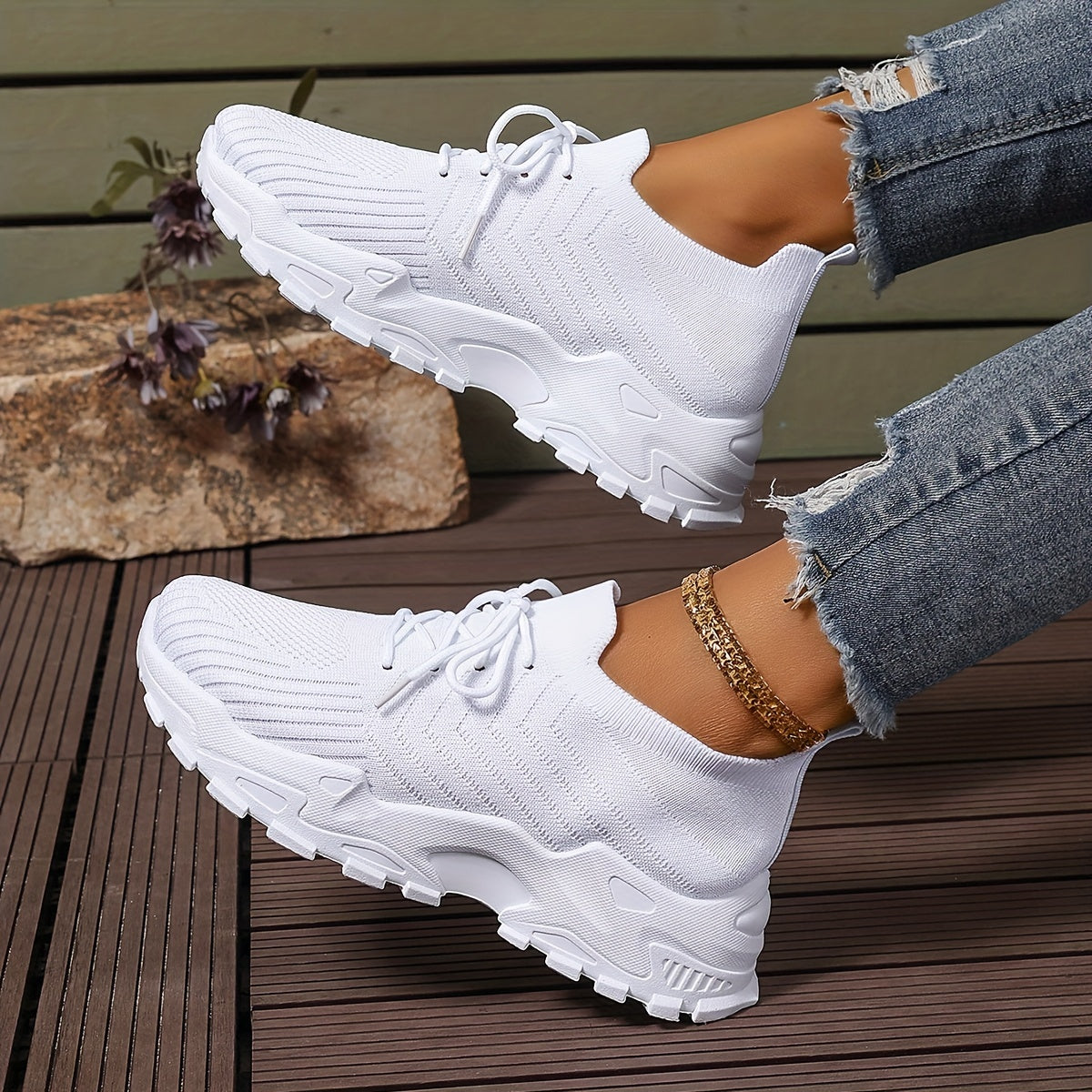 Women's Solid Color Fashion Sneakers - Casual Breathable Mesh Running Shoes with Lace-up Closure, Comfortable All-Season Walking Shoes with Anti-Slip PVC Sole, Low Top Design - Taizhou Exclusive