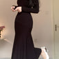 Long Sleeve V-Neck Knit Dress, Polyester, Polyamide, Viscose Blend, Middle Eastern Style, Autumn/Winter, Floor-Length, A-Line, Hand Wash Or Dry Clean