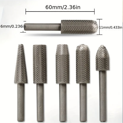 5pcs 6mm Rotary File Steel File, Carpentry DIY Soft Metal Trimming Set, Metal Grinding Repair Tool