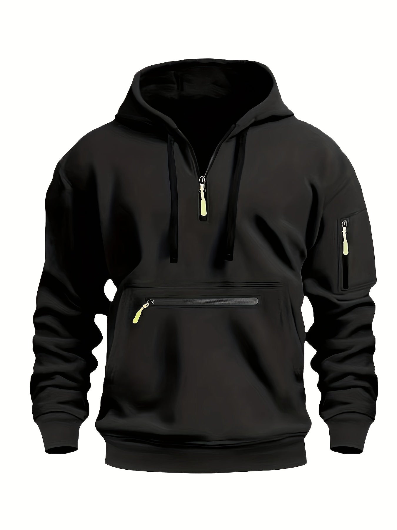 220gsm 100% Polyester Long Sleeve Hoodie - Men's Solid Color Regular Fit Casual Pullover with Zipper Pocket for Fall/Winter
