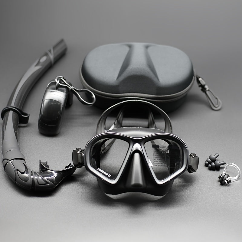 Wet Low Volume Freediving Mask Tempered Glass J-type Adults Diving Mask Snorkel Set with Camera Mount Black
