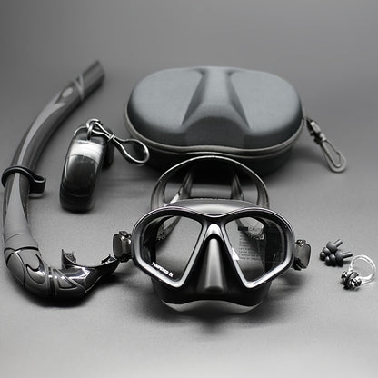 Wet Low Volume Freediving Mask Tempered Glass J-type Adults Diving Mask Snorkel Set with Camera Mount Black