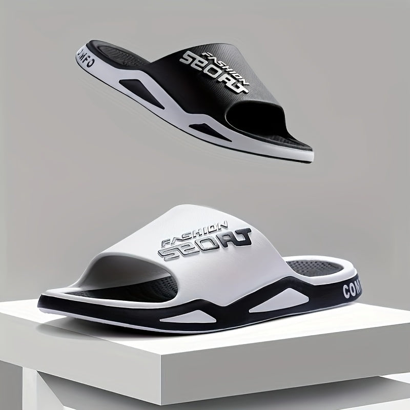 Fashion Mens Sport Slides - Sport Sandals & Slides With Anti-Slip Sole - Trendy Men'S Alphabet Design Slippers - Ideal For Spring And Summer Beach