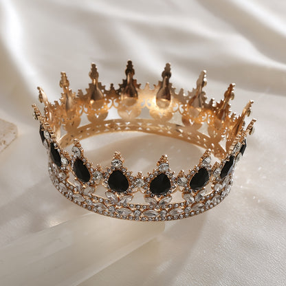 1pc Baroque Style Round Crown Princess Queen's Round Crown Bridal Wedding Birthday Hair Accessories, Retro Style