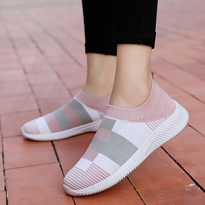 Women's Breathable Knit Sneakers, Casual Slip On Outdoor Shoes, Comfortable Low Top Shoes