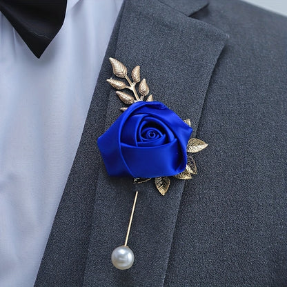 1pc High-end Faux Pearl & Rose Bud Boutonniere For Wedding Party Prom Decorations