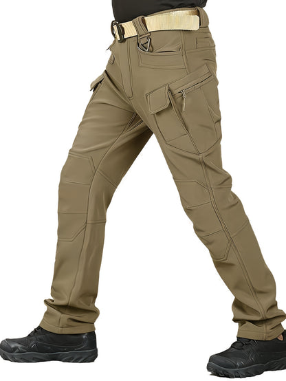 Men'S Outdoor Military Tactical Pants, Soft Shell Fleece Lined, Waterproof Windproof Warm Work Pants, Autumn/Winter Season, Polyester 90.70%, Spandex 9.30%, Solid Color, Sports Style, Regular Fit, Mid Waist, Woven Fabric, 320