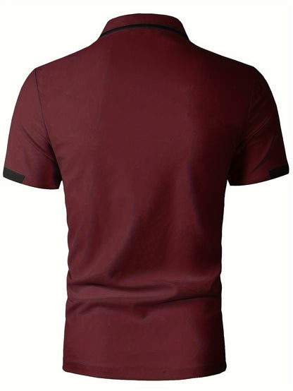 Elegant Men's Color Block Shirt - Casual & Stylish, Short Sleeve, Button Detail, Perfect for Home or Out