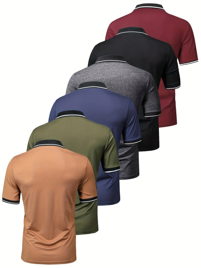 6pcs Short Sleeve Men's Fashionable Lapel Golf T-shirt, Suitable for Tennis and Commercial Entertainment, Ideal Gift