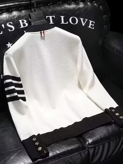 Men's New Stylish Cardigan Sweater. Autumn Patchwork Color, With A Sense Of High Class And Trendy. Loose Fit Knitted Jacket.
