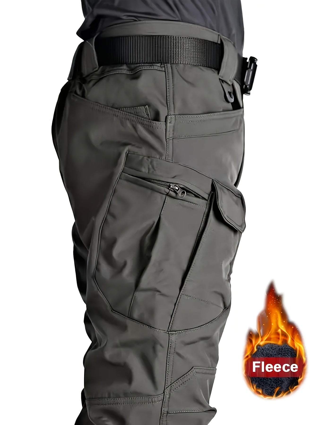 Men'S Outdoor Military Tactical Pants, Soft Shell Fleece Lined, Waterproof Windproof Warm Work Pants, Autumn/Winter Season, Polyester 90.70%, Spandex 9.30%, Solid Color, Sports Style, Regular Fit, Mid Waist, Woven Fabric, 320