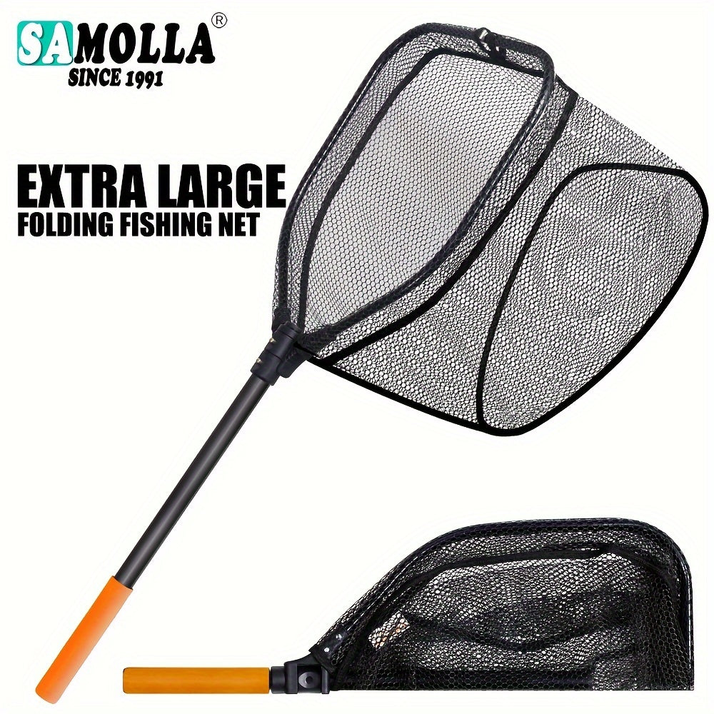 SAMOLLA Extra-Large Folding Fishing Net - Durable Aluminum Alloy, Quick-Dry Rubber Coating, 95cm Length for Sea & Fly Fishing