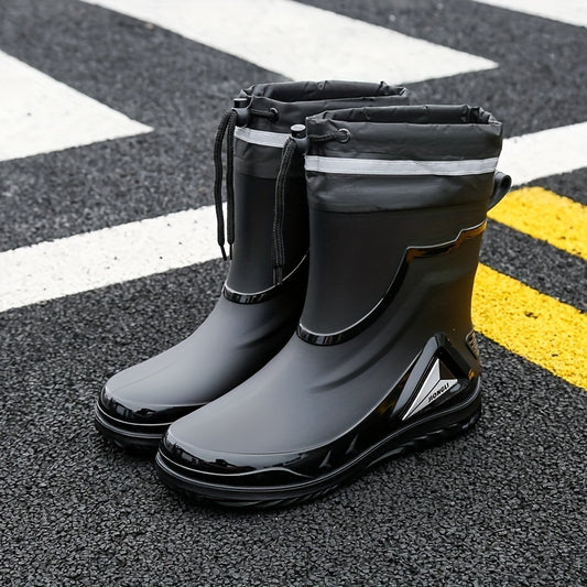 Men's Solid PVC Rain Boots, Slip On Non-slip Durable Waterproof Comfy Rain Shoes For Outdoor Working Fishing wellies