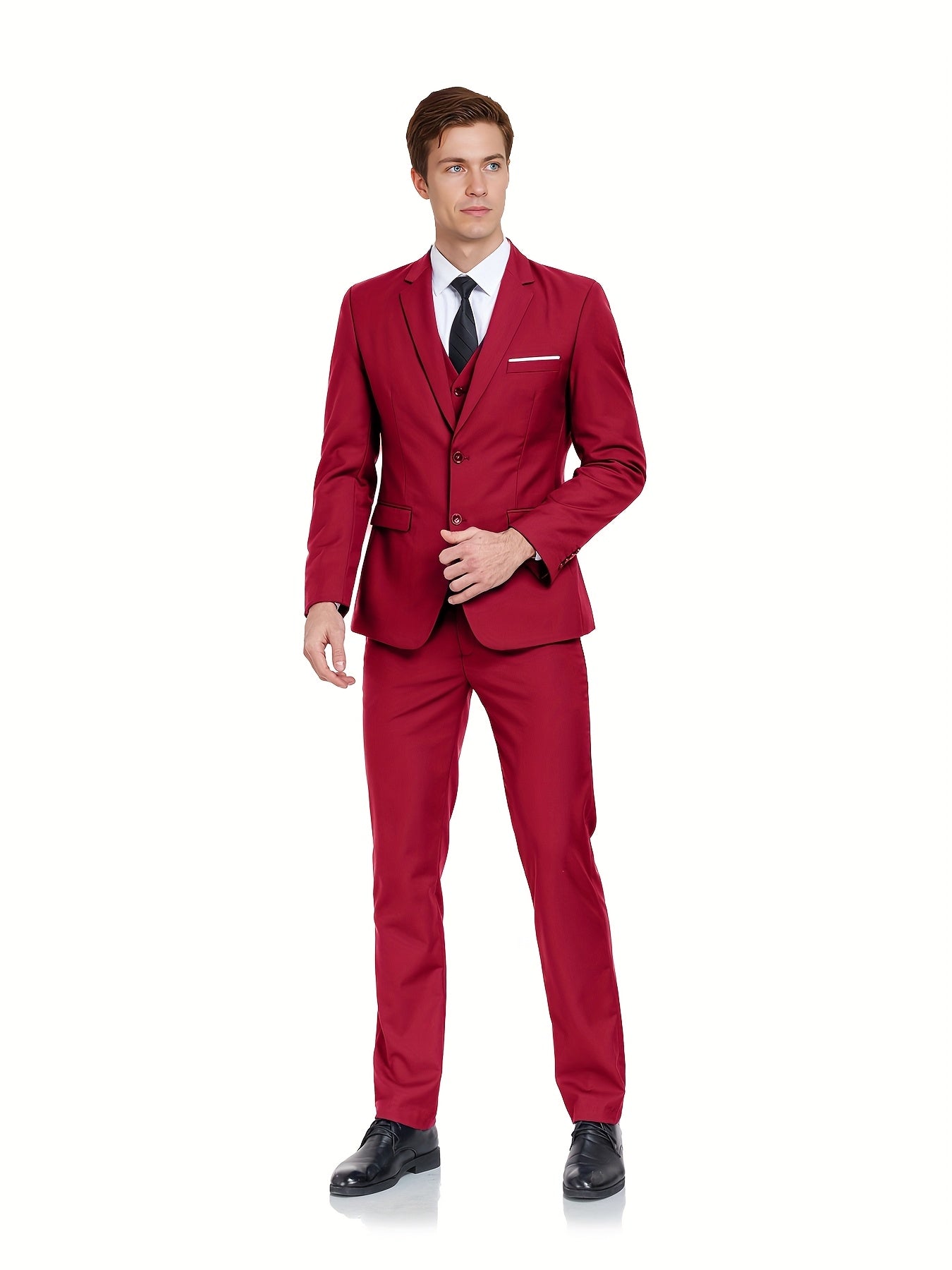 Men's Suits Set 3pcs Business Work Banquet Performance Travel Holiday Vacation Daily Birthday Gift Dress Tuxedo Jacket Coat Blazer Vest Pants Suit Set for Men Size XS-XXXL Wedding Season